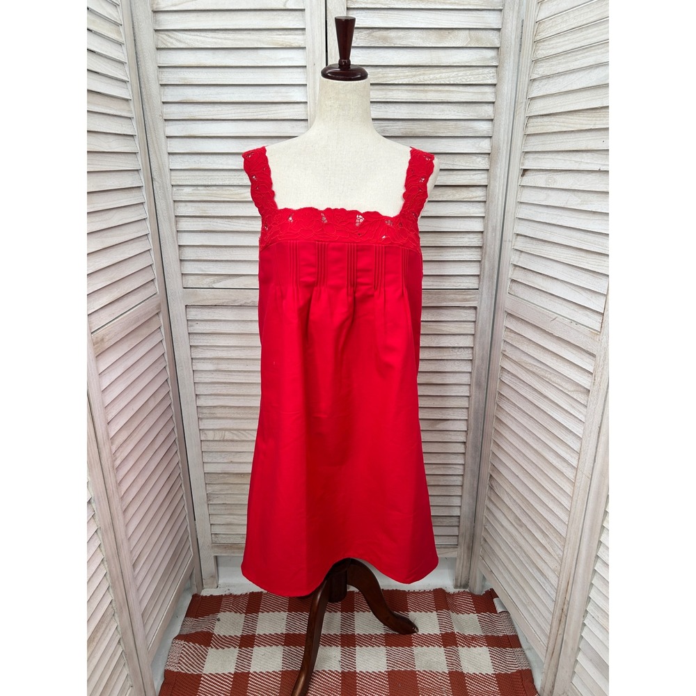NEW J. Crew Dress Large Tall LT Red Eyelet Lace Trim Twee Preppy Coastal